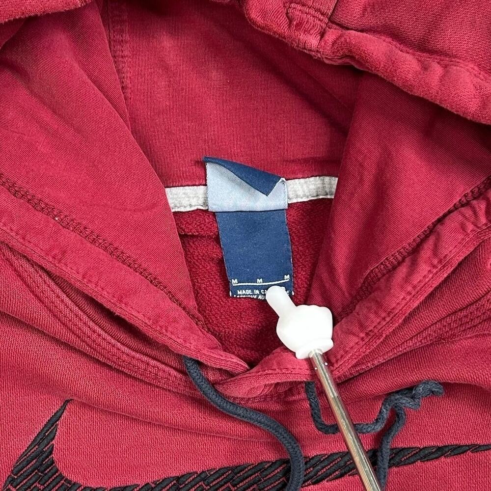 Vintage Y2K Nike Hoodie Mens M Red Black Swoosh Cotton Pullover - Picture 3 of 6